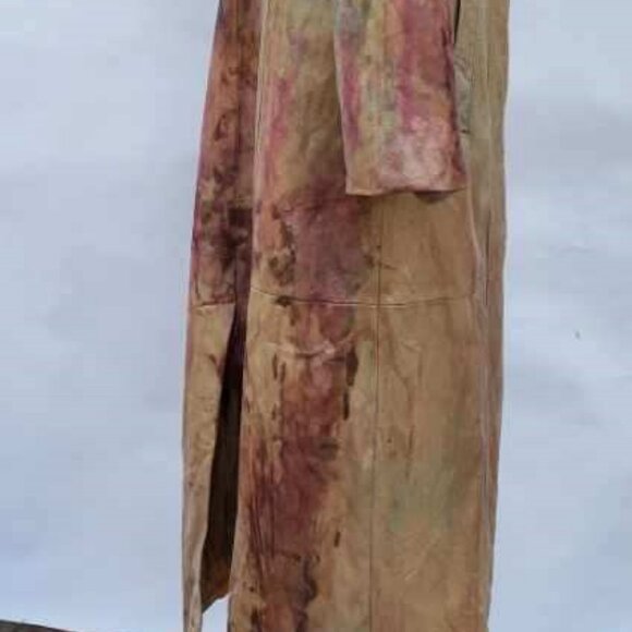 Vintage leather long trench jacket Coat gray beige tan brown 6 8 10 medium camo - Picture 13 of 13